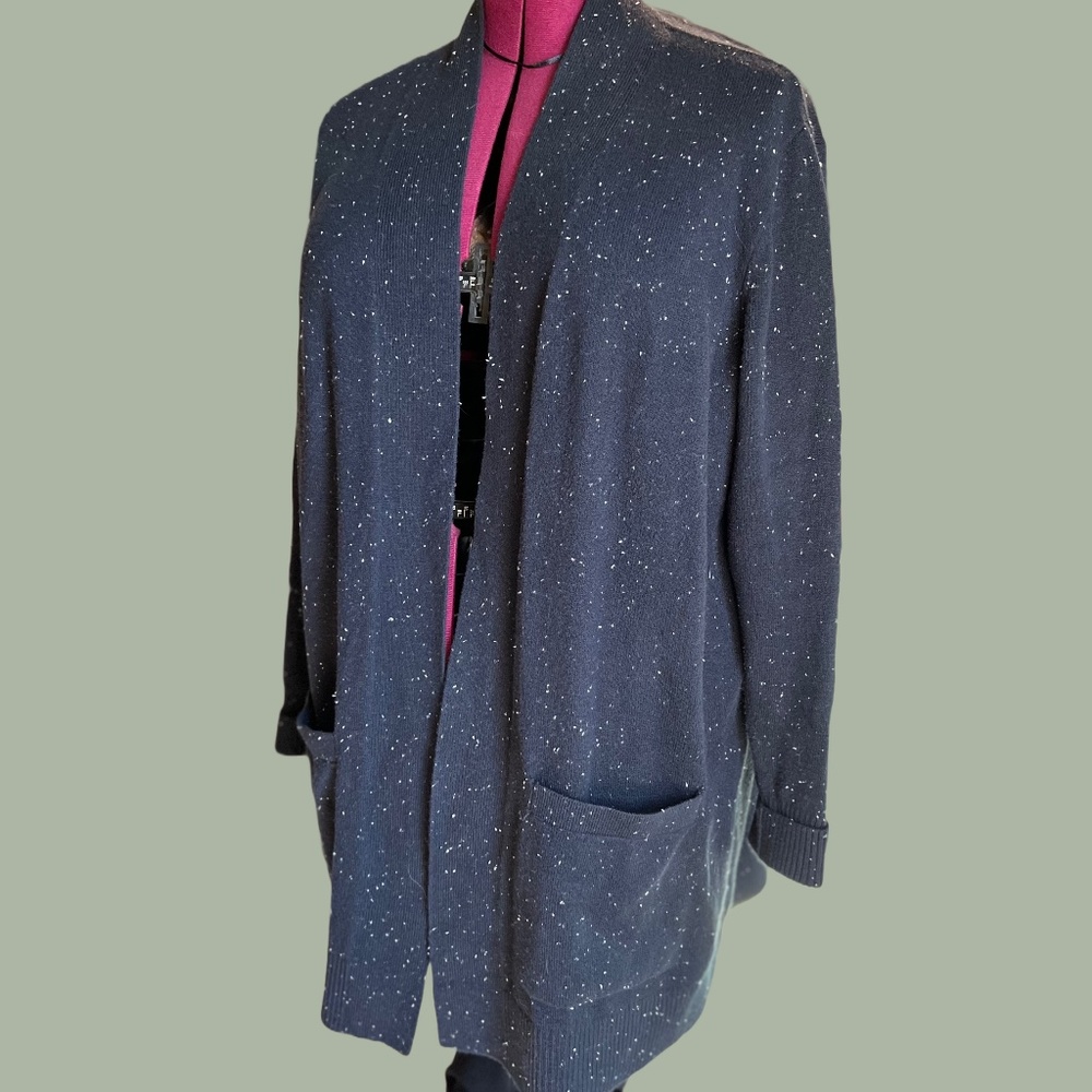 LOFT Plus Navy Speckled Draped Open Front Cardigan Size 16/18